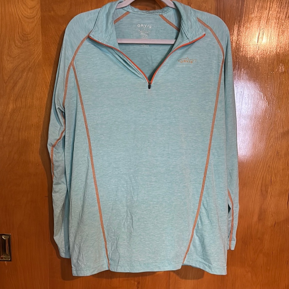 Orvis teal quarter zip pullover with UPF 30+